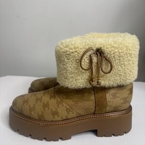 Celine Tan Shearling Winter Boots